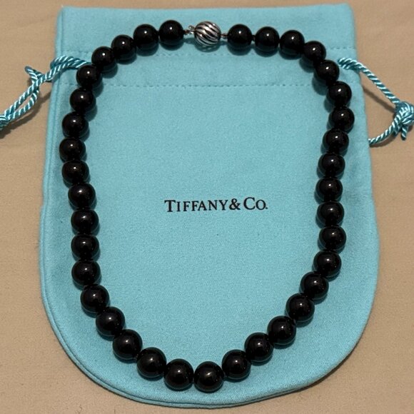 TIFFANY & CO. Onyx Bead Silver Collar Necklace - Picture 7 of 13